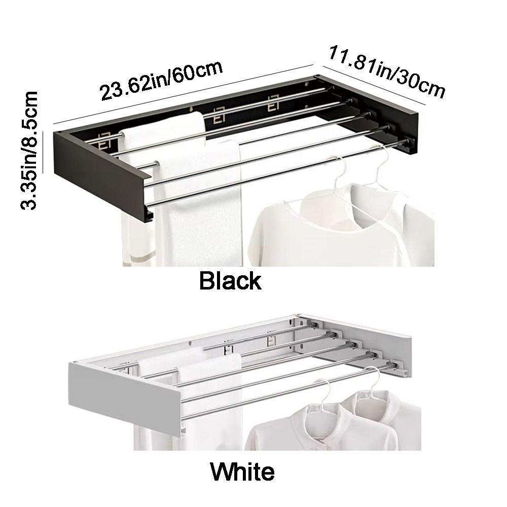 Carbon Steel Invisible Clothes Drying Rack 60CM 5 Rods Folding Clothes Hanger Space Saving Wall Mounted Hidden Drying Rack