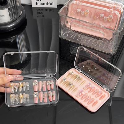 Clear Plastic Jewelry Box Press-on Nail Storage Case Rectangle False Nails Display Salon Essentials Container with Lid