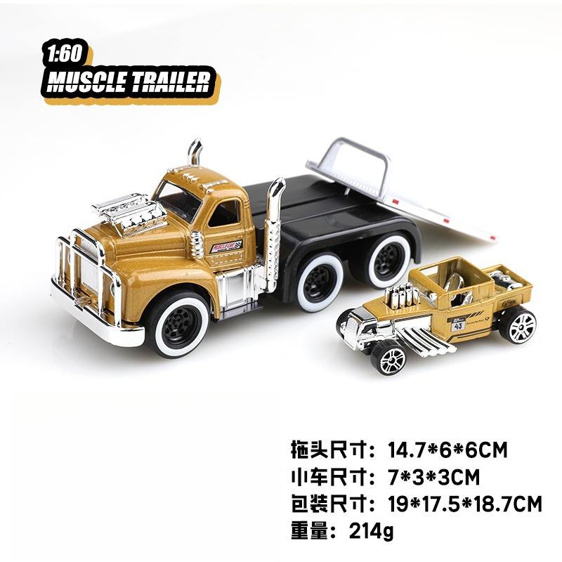 1:60 American MUSCLE TRAILER Alloy Diecast Car Model Toys Sound Light Pull Back Metal Body Rubber Tires Trailer Toys Kids Gifts