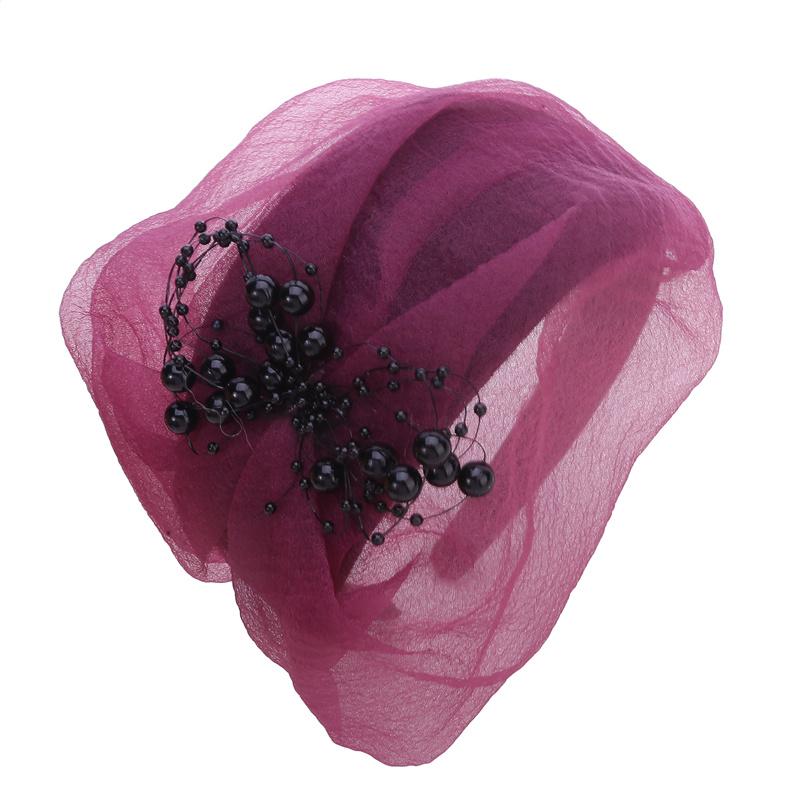 Dámská módní čepice turban z korálků Elegantní pokrývka hlavy večeře na čajový dýchánek