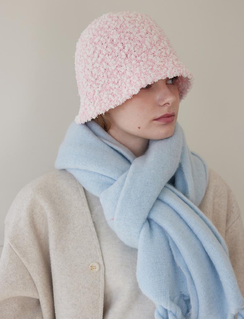 Olinkeompeulliteu Popcorn Knit Bucket Hat (Strawberry Milk)