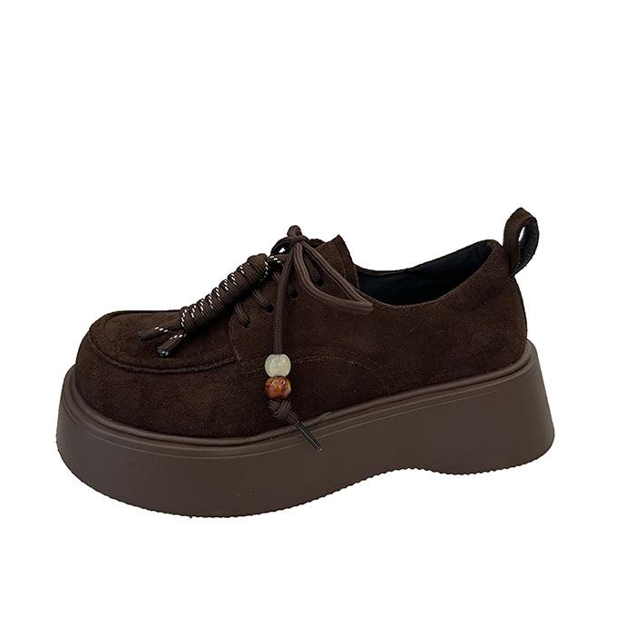 Lace-up round head casual versatile platform single shoes autumn 2025 new literary and artistic style retro explosive loafers