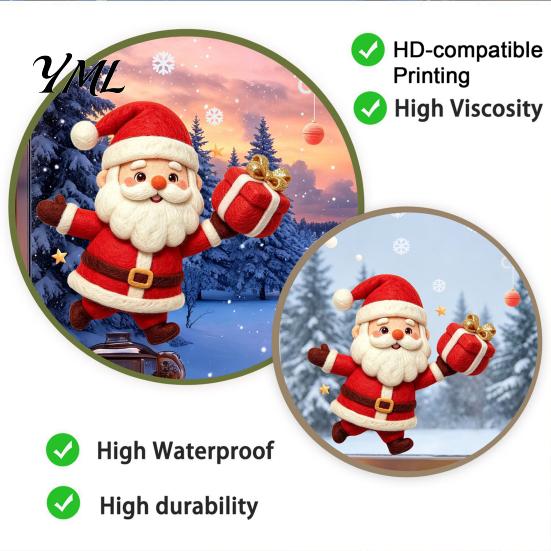 Indoor Outdoor Window Decor Christmas Santa Claus Static Glass Sticker, Removable PVC Decal, Waterproof Decorative Stickers for Store Windows Wall Art