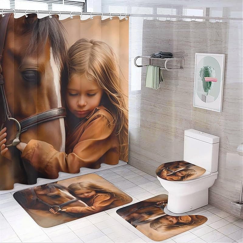 Balkabağı Kartalı Duş Perdesi Setleri Halılarla 4 Parça, Banyo Tuvalet Banyo Paspası için Dekor, 3D Baskı, Mavi Soyut Yabani Hayvan Vatansever Kuş Polyester