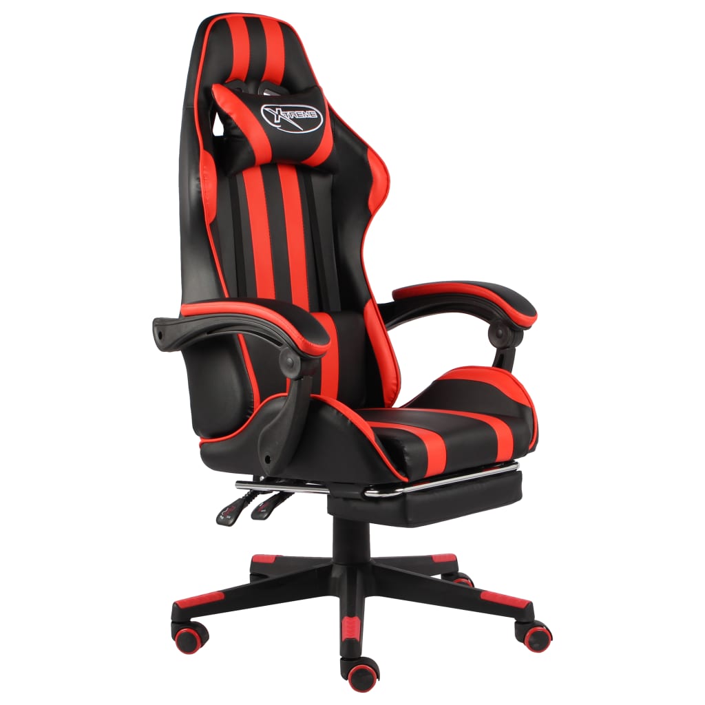 Gaming Chair with Footrest Black and Red Faux Leather