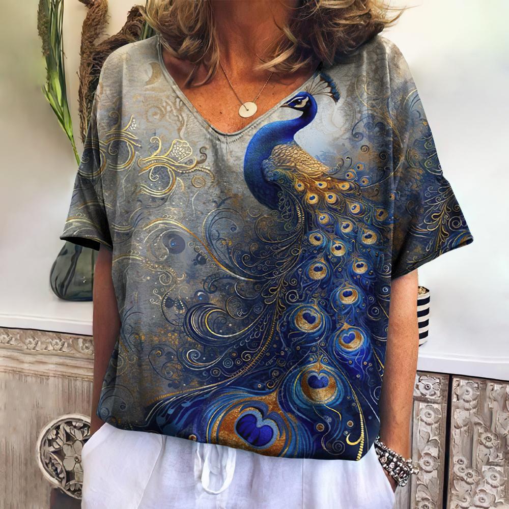 Summer Women's Clothing T-Shirt V-Neck Short Sleeve Oversize Tshirts Animals Casual Tops Fashions Woman Pullover 2024 Streetwear