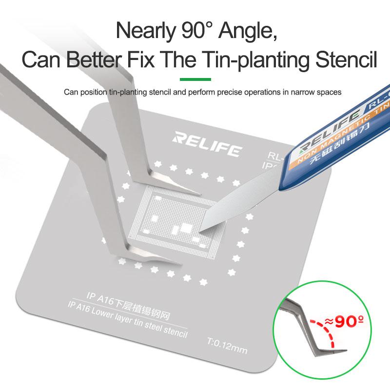 RELIFE ST-20L High Hardness Tweezers Curved Tips for iPhone Samsung Phone PC Motherboard Repair Chip Tinning Positioning Tools