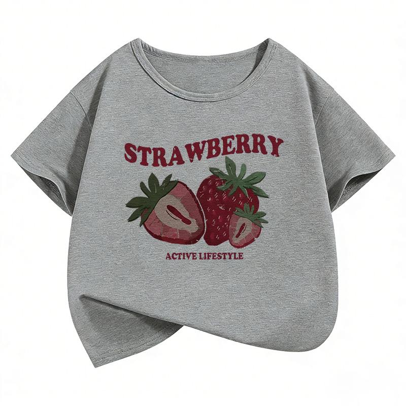 Y2k Strawberry Funny T Shirts 90s Short Sleeve Kids Childrens Tshirt Boys Girls Summer Spring Casual Top Tee Shirt