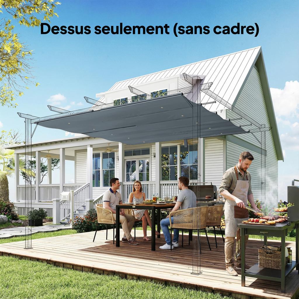 Pergola Roof Canopy, Retractable, 3 x 3 m, Polyester, UV 30+, Dark Grey