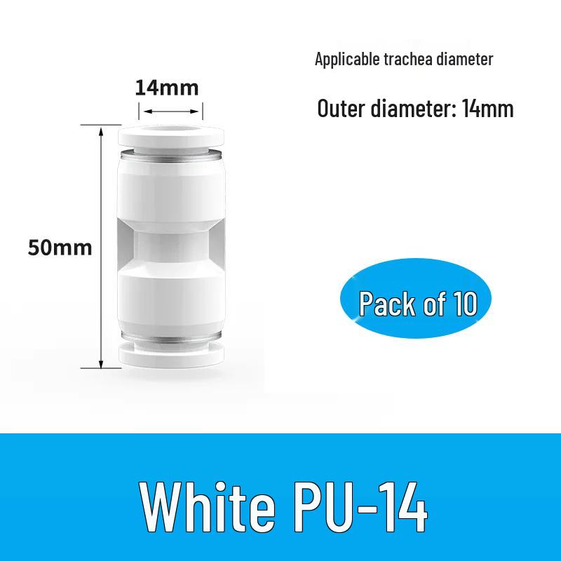 Pneumatic Quick Connect Tee, White Plastic, Straight Push-in, Sizes: 4-16mm