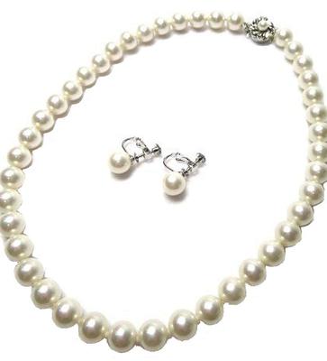 Japanese Pearl Necklace Set with Case Pearl Necklace for Ceremonial Occasions [MAHINA] (white Earrings)
