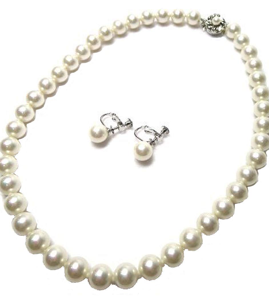 

Japanese pearl necklace set with case Pearl necklace for ceremonial occasions [MAHINA] (white earrings) белый