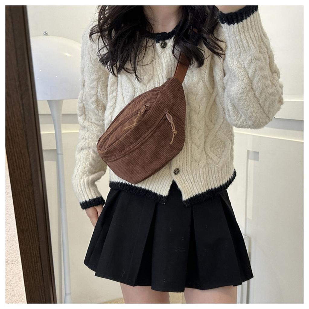 Bags, Women's Bags, Fashionable Autumn and Winter Crossbody Bags, Striped Velvet Women's Niche Chest Bags, Waist Bags