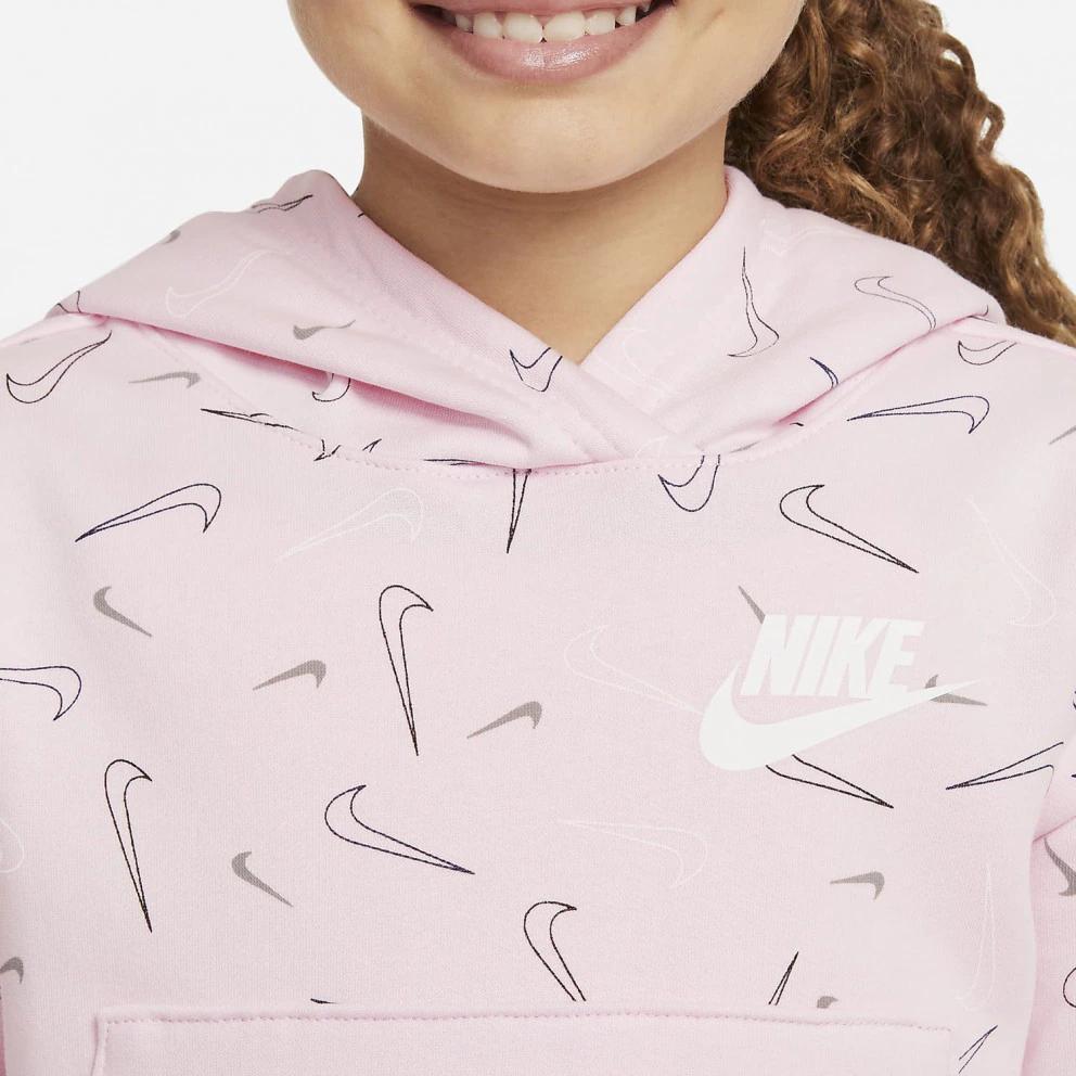 Nike Kids Logo Print Sports Casual Long Sleeve Hoodie Kids Hoodies Pink DD7377-663