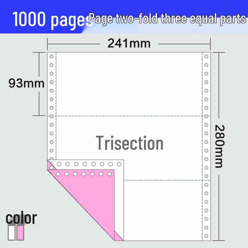 241-Pin Four-Part Computer Printing Invoice Paper - 1000 Sheets, Two-Fold & Three-Fold