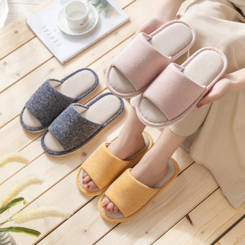 Cotton and linen slippers women's summer home household linen indoor home couple non-slip four seasons spring and autumn men's floor slippers