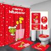 Christmas Green-Haired Pattern Shower Curtain Four-piece Set With 12 Hooks Polyester Waterproof Shower Curtain.