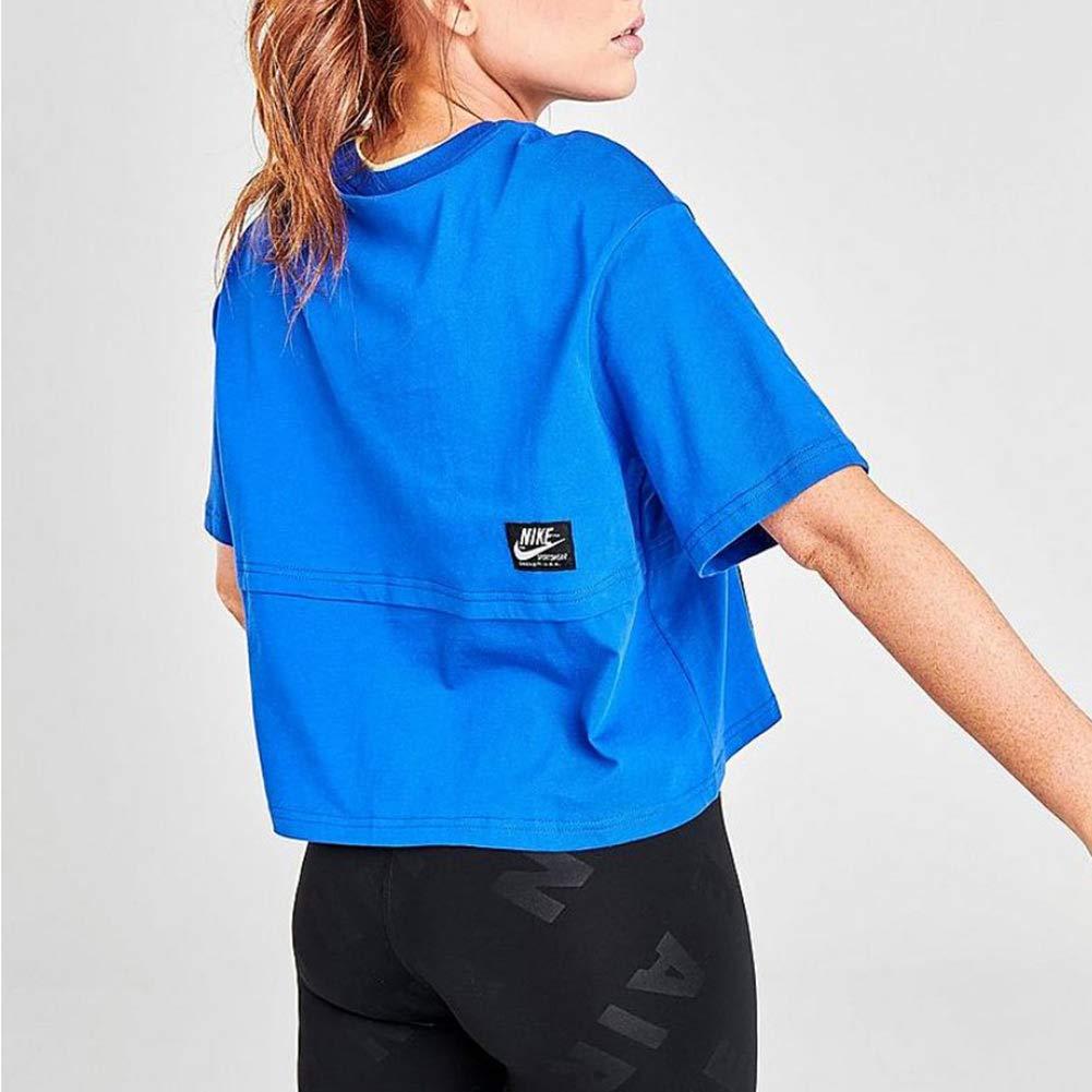 Nike Loose Letter Print Round Neck Short Sleeve T-Shirt Women Tops Blue CJ2040-480