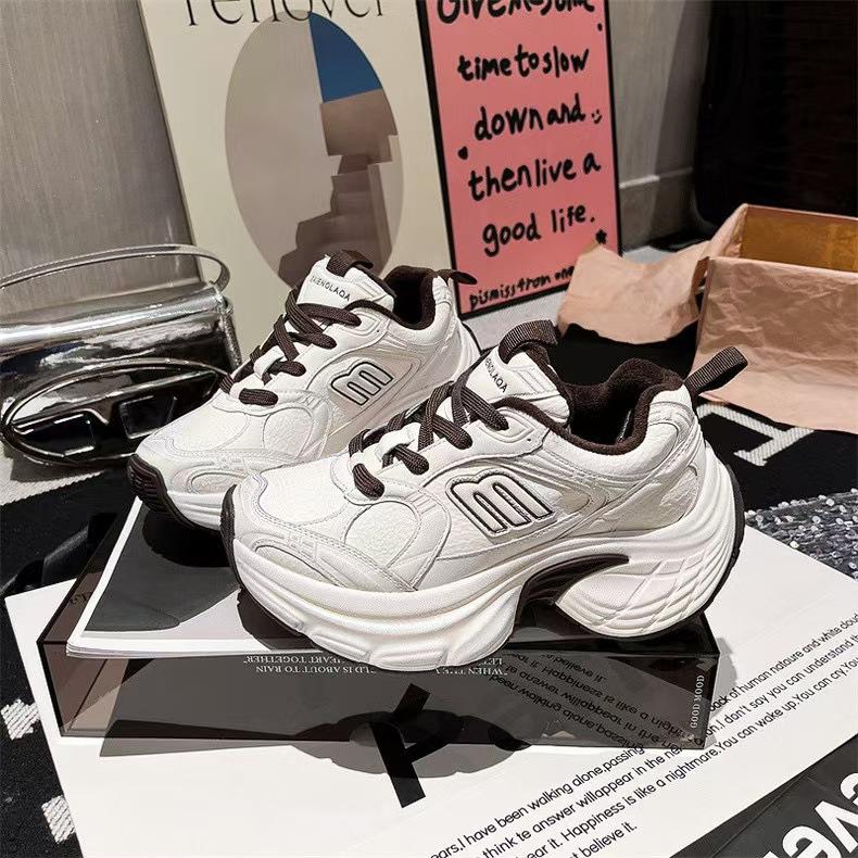 Daddy Shoes Women's 2025 Autumn and Winter Velvet New Catwalk Thick-soled Color Matching Versatile Height Increase Casual Sports Shoes Comfortable