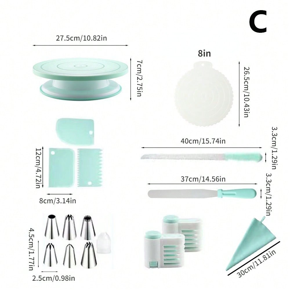 Cake Decorating Kit Cake Turntable Cream Spatula Stainless Steel Piping Tips Reusable Pastry Bags and Couplers Baking Supplies