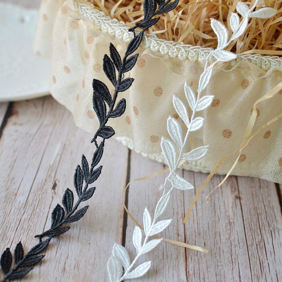 2Yards White Black Embroidery Leaves Patch Repair Appliques DlY Lace Wedding Decoration Accessories