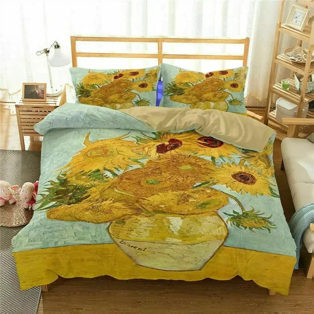 Top 3D Floral Comforter Cover King Size for Kids Women Yellow Flowers Bedding Set Sunflower Duvet Cover Polyester Quilt Cover
