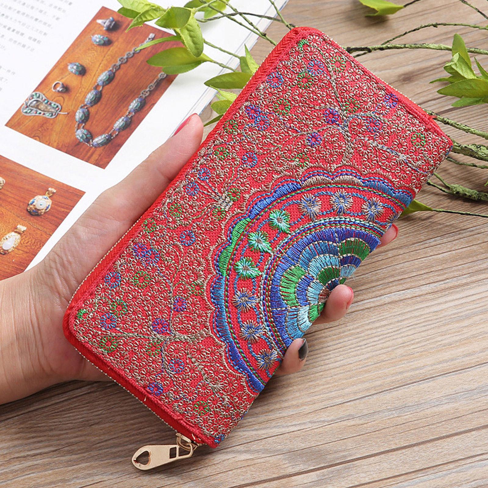 

Fashion Women Oxford Embroidery Road Wallet Coin Bag Purse Phone Bag червоний
