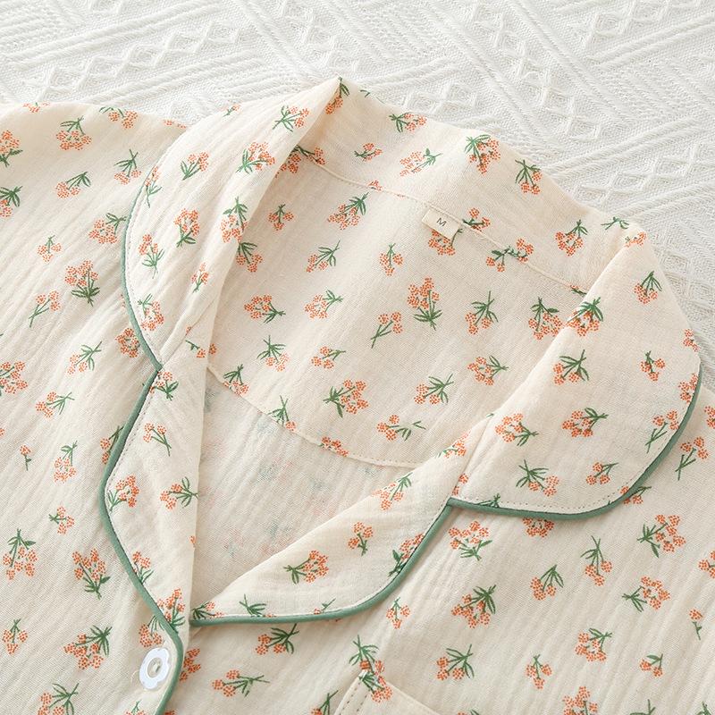 Pajamas women's pure cotton spring and autumn women's long-sleeved new lapel casual loose loungewear two-piece set can be worn outside