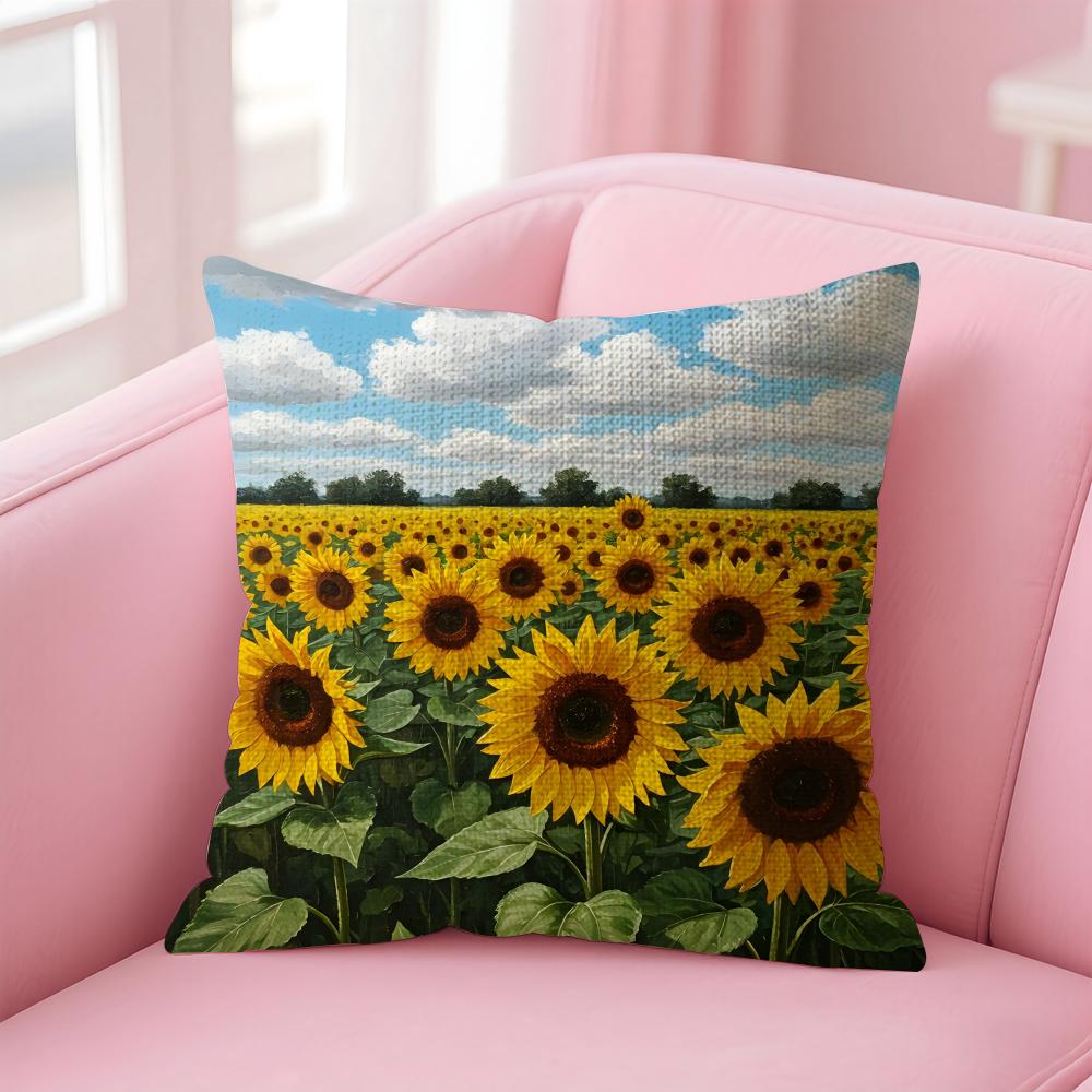 Sunflower Fashion Cushion Cover Natural Linen Pillow Case DoubleSided Print Decorative Sofa Pillowcase Home Decor Gift