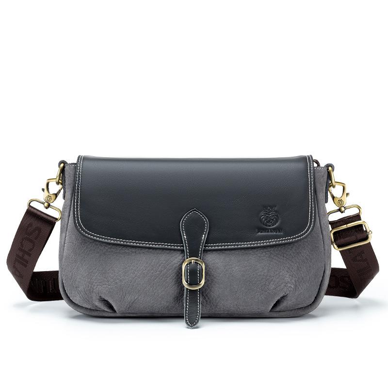 Men's Casual Single-shoulder Bag, Horizontal Contrasting Color Genuine Leather Men's Crossbody Bag