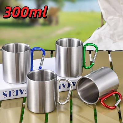 Durable 300ml Stainless Steel Cup Carabiner Hook Handle Portable Hike Cup Multifunctional Outdoor Camping Mug Camping Travel