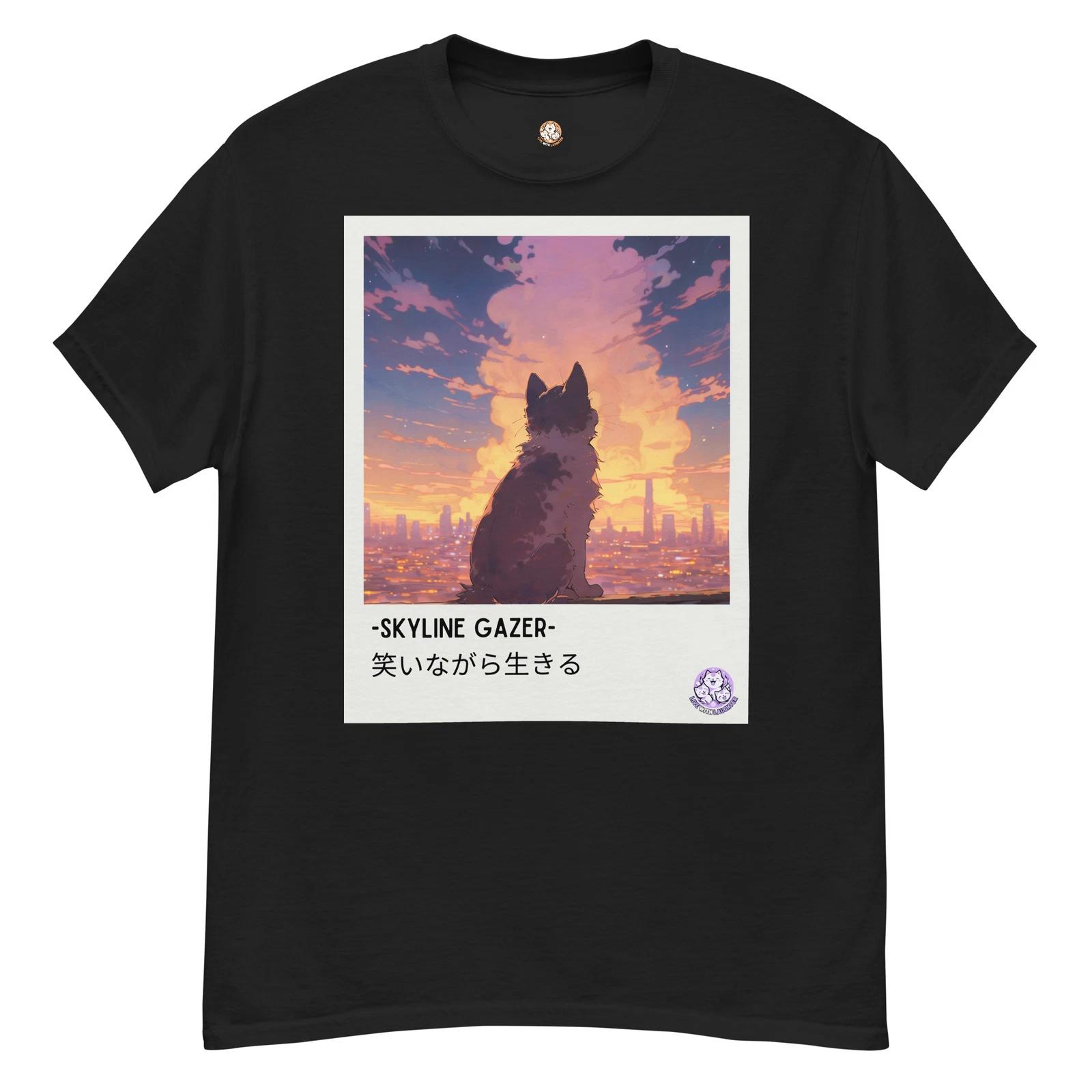 Live With Laughter Novelty Graphic Anime 100% Cotton T-shirt Mens Tees Top - Skyline Gazer (Black) 4XL