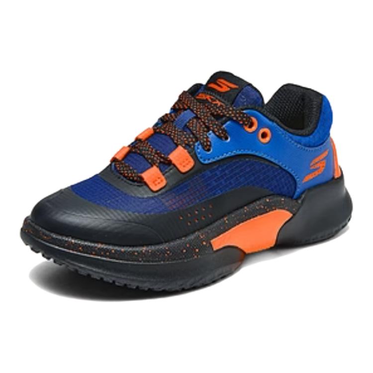 Skechers Kids Skx Court Hype Comfortable Versatile Non-Slip Durable Low-Top Basketball Shoes Kids Sneaker Blue Black 406069L-BLBK