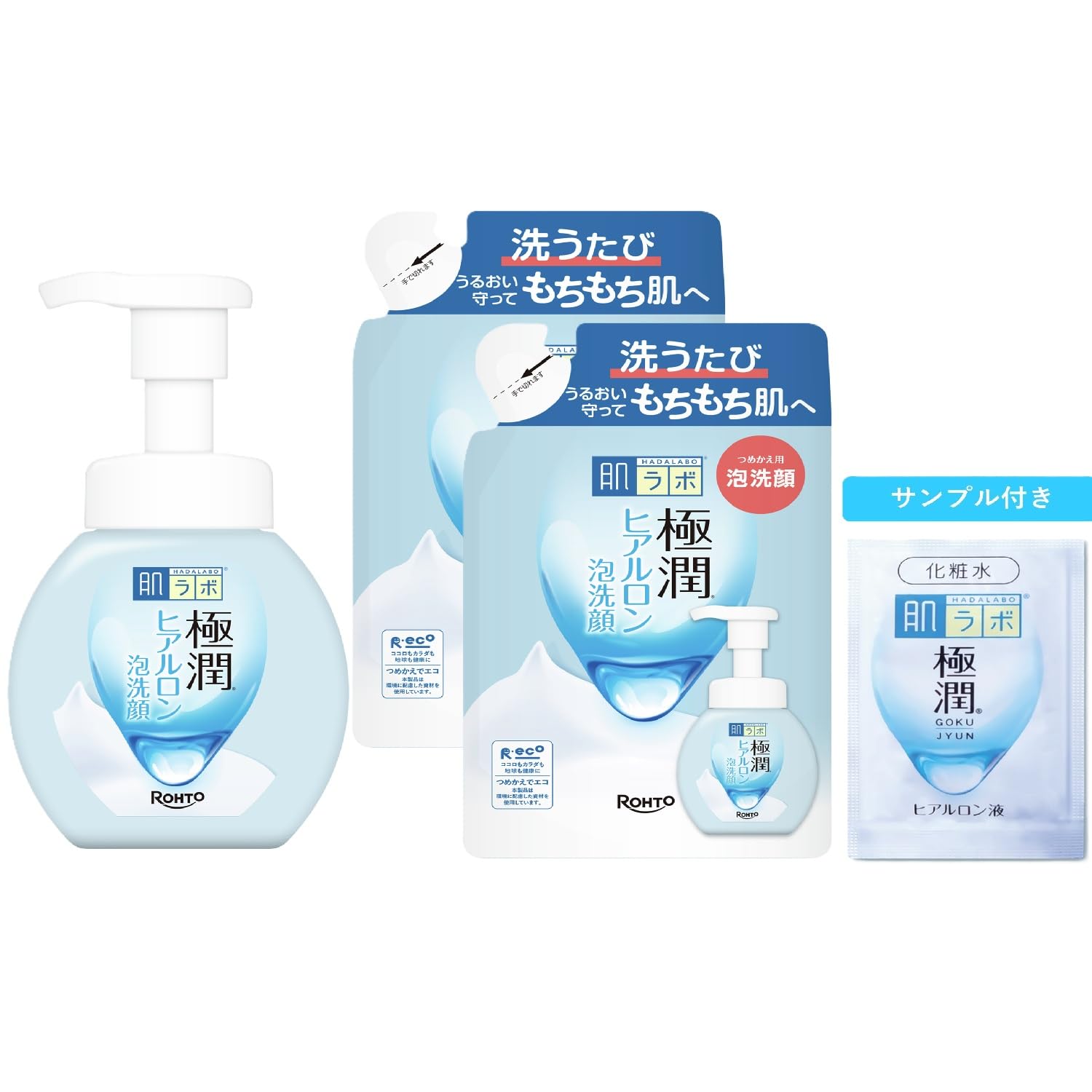 Hada Labo Gokujyun Гиалуроновая пенка для умывания лица 2 сменных блока Gokujyun + (Включает пакетики)