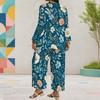 Women Plus Size Round Neck Long Sleeve Floral Printed Layered Top Wide Leg Cropped Pants Two Piece Set