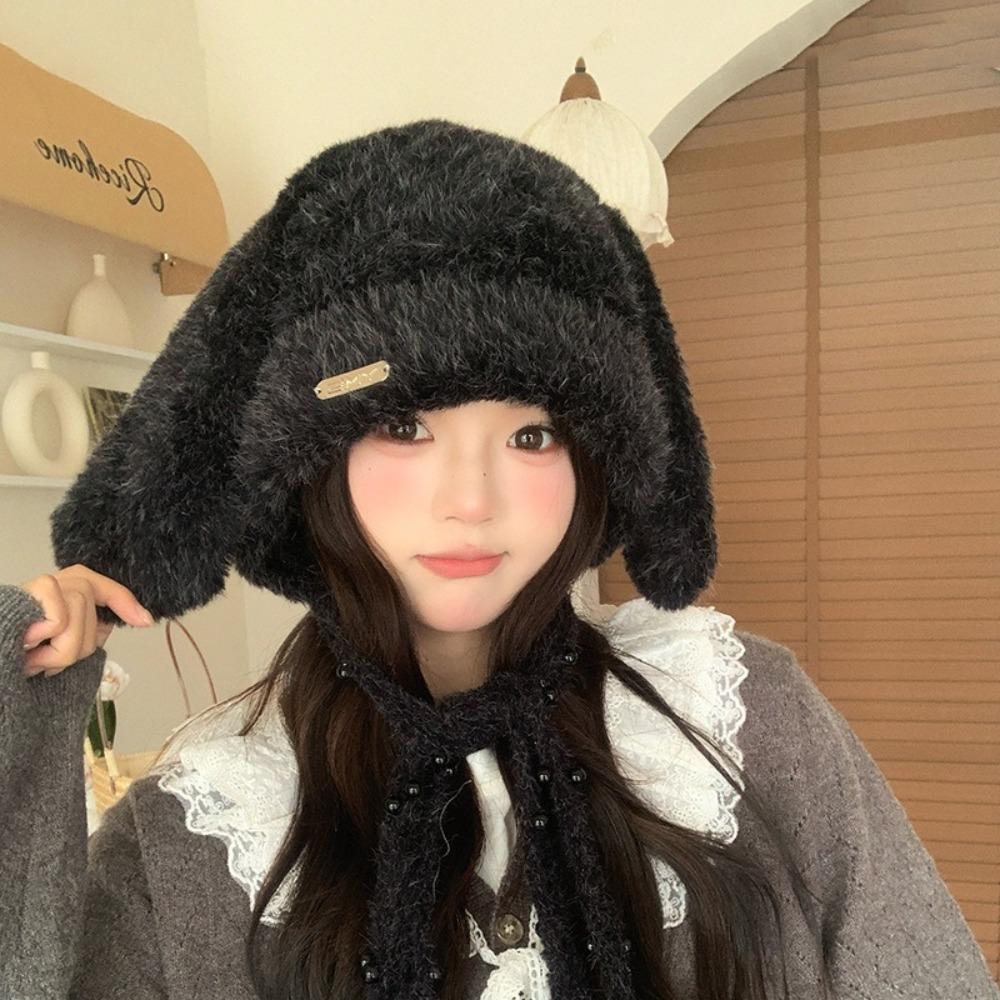 Winter Warm Ear Protector Hat Soft Windproof Rabbit Ear Pullover Cap Thicken Fluffy Big Ears Knitted Cap Winter Season