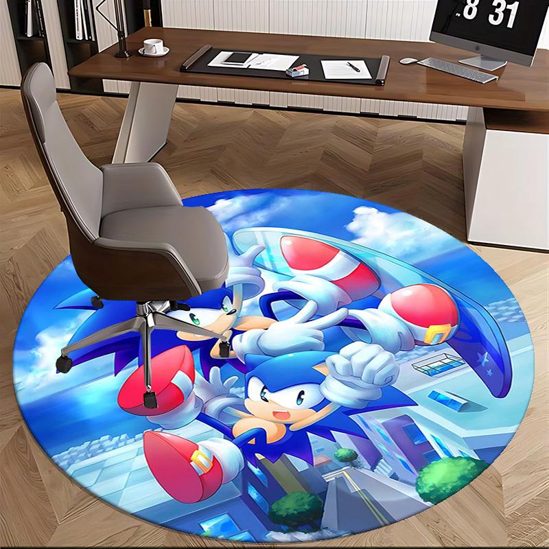1pc Sonic the Hedgehog Anime Cartoon Design Round Carpet  Office Chair Mat, NonSlip Rug for Home Decor, Living Room, Bedroom, Game Room