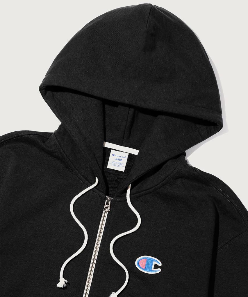 Champion Heritage Logo Loose Fit Zip-Up Hoodie Black