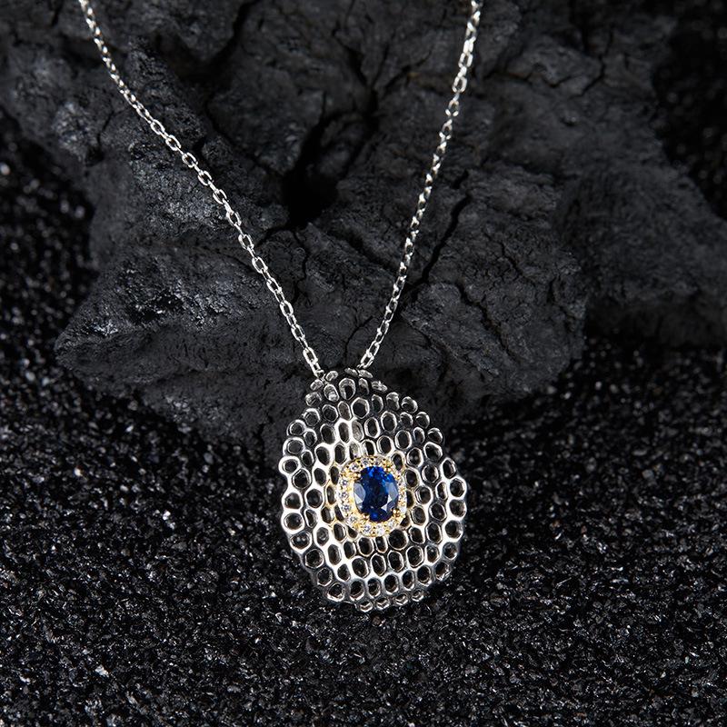 Color Treasure Pendant S925 Sterling Silver Natural Sapphire Necklace Women'S Fashion Versatile Collarbone Chain