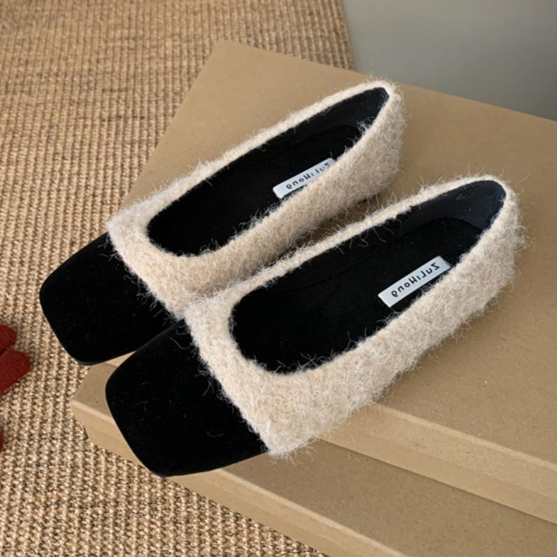 Fashion Comfortable Warm Plush Brand Mary Jane Shoes Women Fashion Square Toe Ballet Flats Elegant Outdoor Casual Shoes Zapatos De Mujer