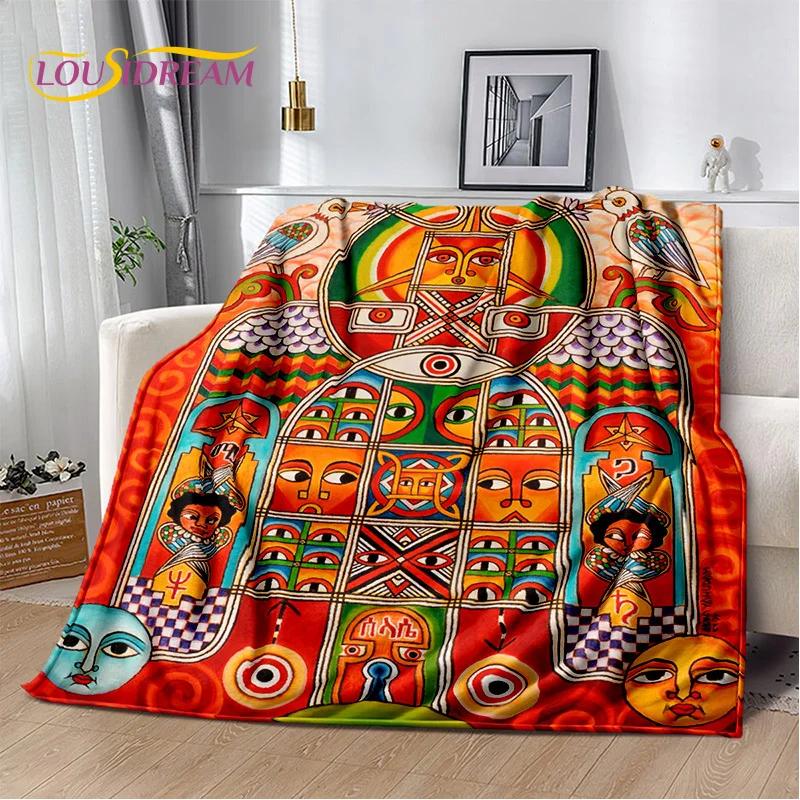 HD Africa Ethiopian Painting Art Cartoon Blanket,Soft Throw Blanket for Home Bedroom Bed Sofa Picnic Travel Office Cover Blanket