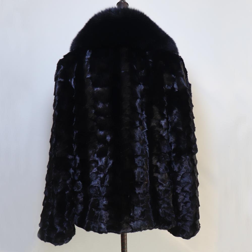 New Real Mink Fur Coat For Women Winter Luxury Real Mink Fur Coat Wite Fox Fur Collar Fashion Warm Lady Real Fur Jacket