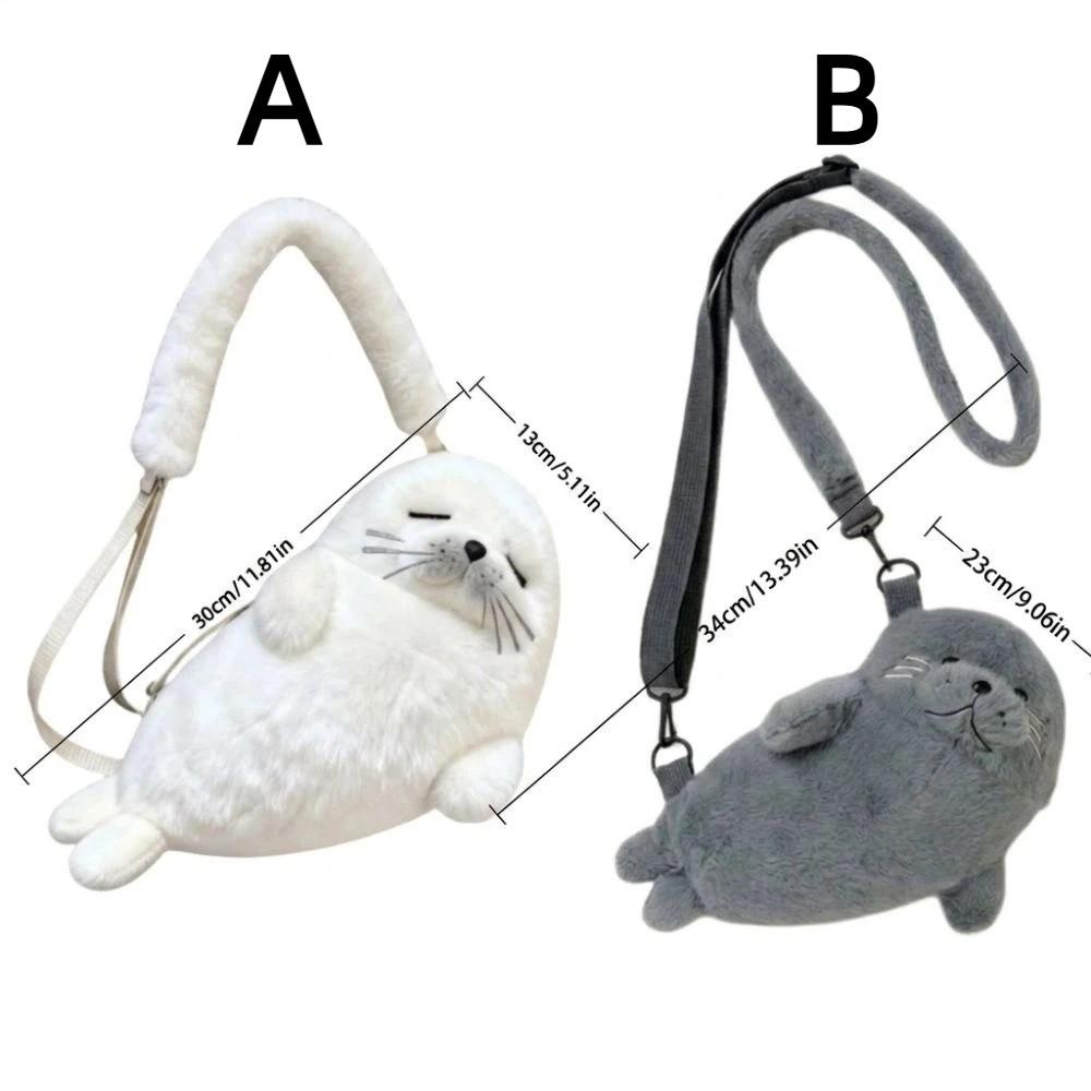 Borsa a Spalla Foca Morbida Soffice Carina Borsa Leggera per Telefono a Cartoni Animati Cinghie Regolabili Tessuto Peluche Borsa a Tracolla