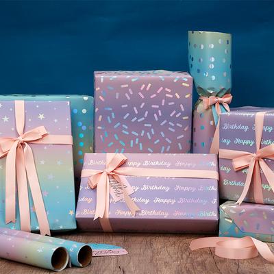 300x43cm Gradient Gift Wrapping Paper Iridescent Shiny Rainbow Dots Flower Bouquet Packaging Birthday Party Decoration Paper