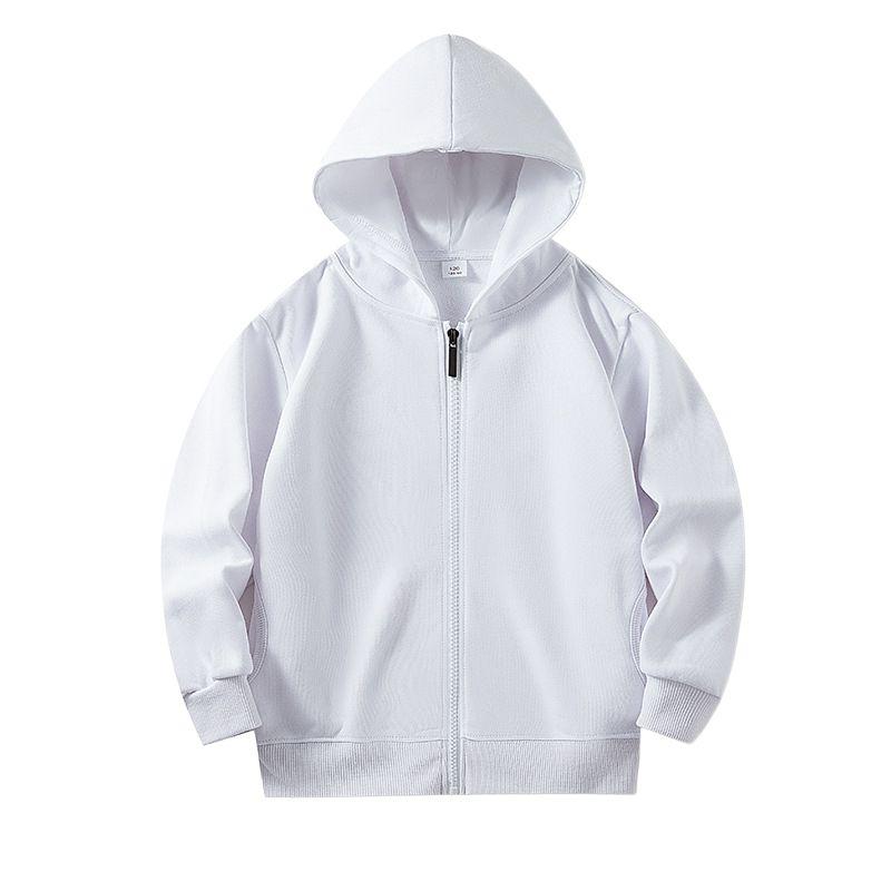 4-12 Years Kids Solid Color Hooded Coat Zipper Jacket