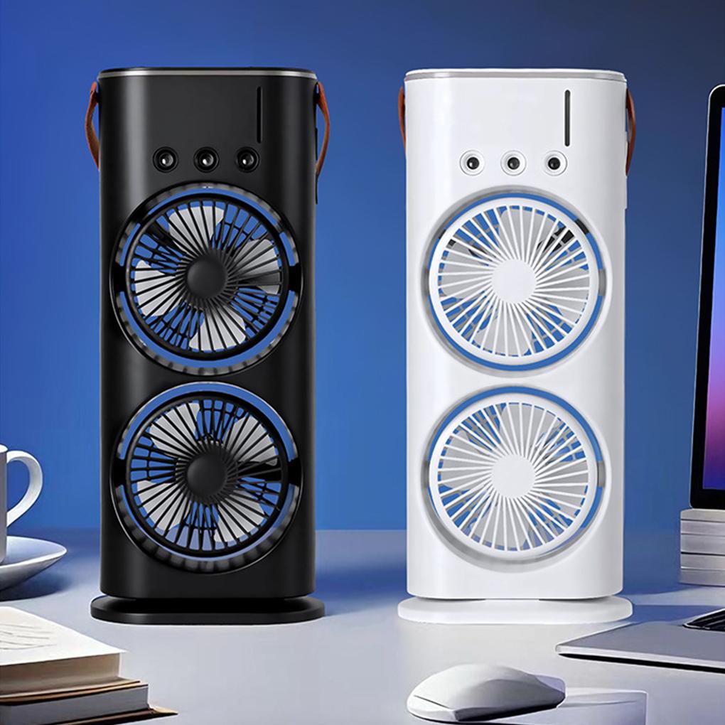 

Double-Headed Spray Air Conditioner Fan 3 Speeds Rechargeable USB Desk Air Cooler Night Light with Remote for Office Home