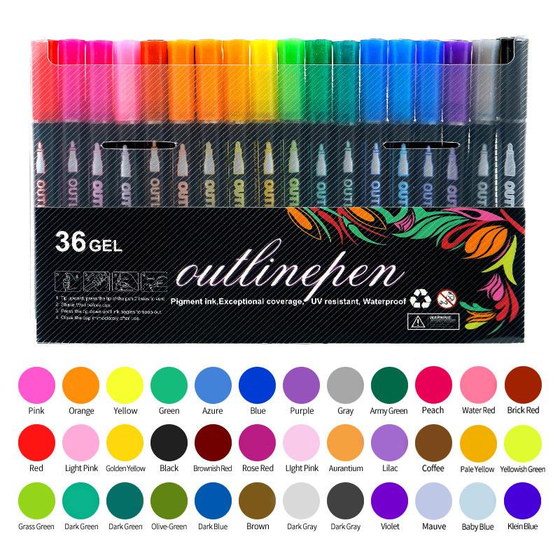 24 Color Double Line Outline Art Pen Marker Pen DIY Graffiti Outline Marker Pen Highlighter Scrapbook Diary Poster Card