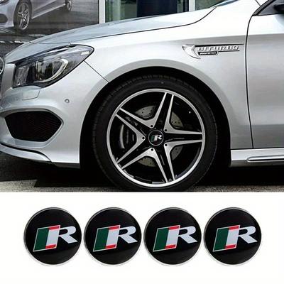 4 pièces 56 mm R Logo Cache-moyeux central de roue de voiture Couvercle Emblème Autocollant pour R X-TYPE F-TYPE XE XF XJ XJR XFR Accessoires de style de voiture