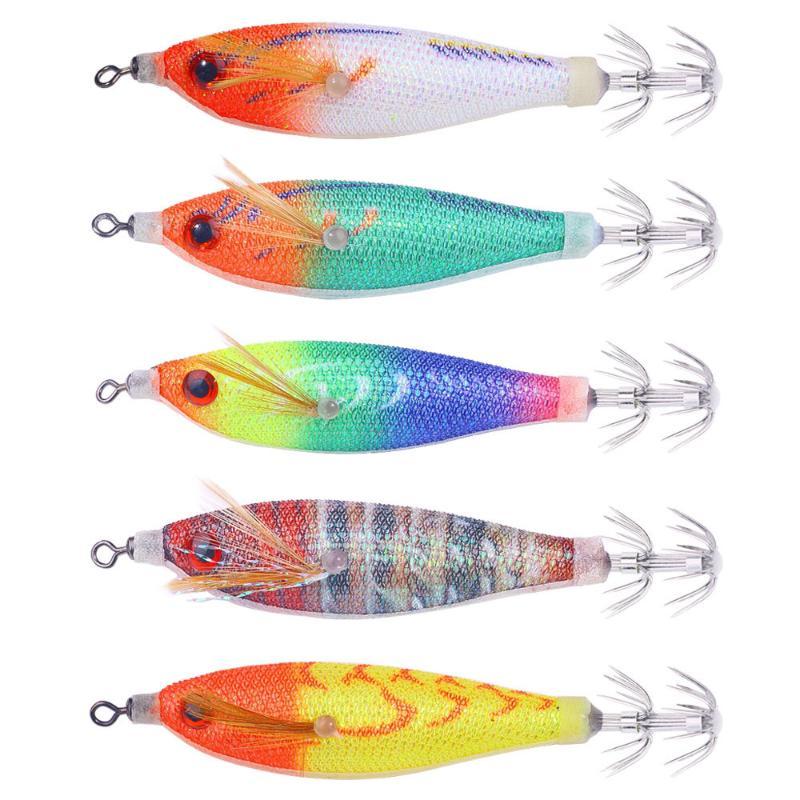 1/5/10Pcs Horizontal Squid Jigs Luminous Cuttlefish Lure Plated Jigging Baits Sea Fishing Artificial Shrimp Hook