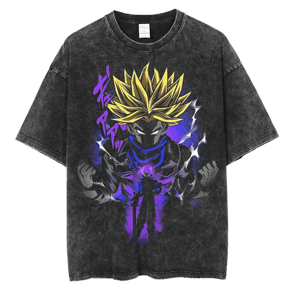 Men Washed Vintage TShirt Hip Hop Streetwear Dragon Ball Anime Print T Shirt Harajuku Cotton Tshirt Men Summer Short Sleeve Tee